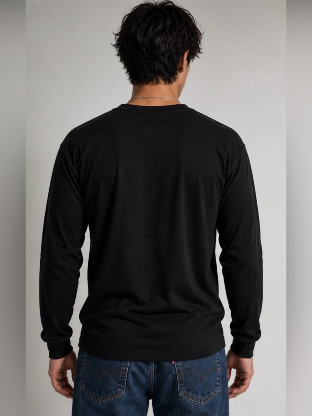 George Men's Black Long-Sleeve Crewneck Tee - Picture 2 of 2